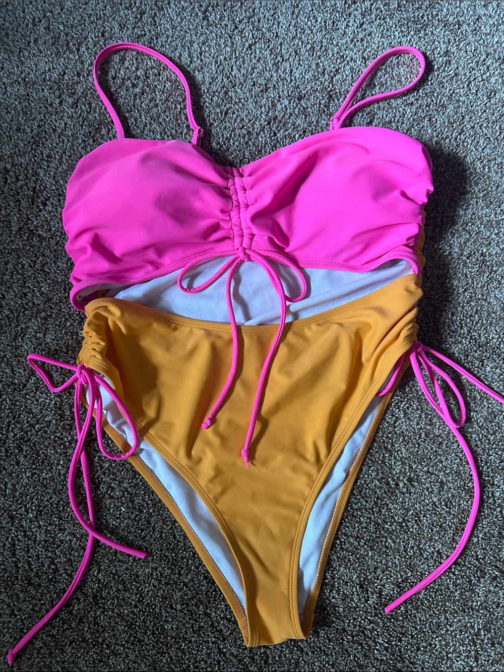 Women's Cut Out Drawstring One Piece Swimsuit Cheeky High Cut Bathing Suit XL